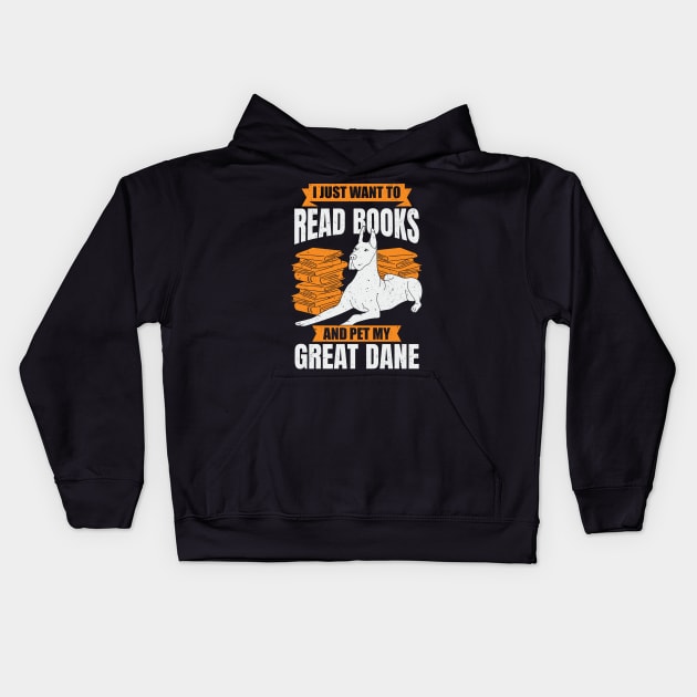 Great Dane German Mastiff Dog Reading Lover Gift Kids Hoodie by Dolde08